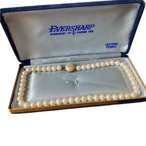 Vintage Faux Pearls Necklace With Box Vtg By Eversharp